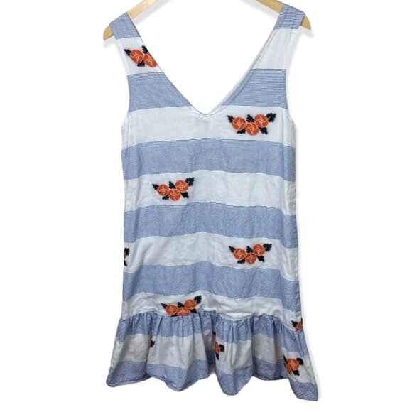 Anthropologie Pepaloves Flower Striped Mini Dress Size XS Blue White V-Neck Boho - Picture 7 of 13